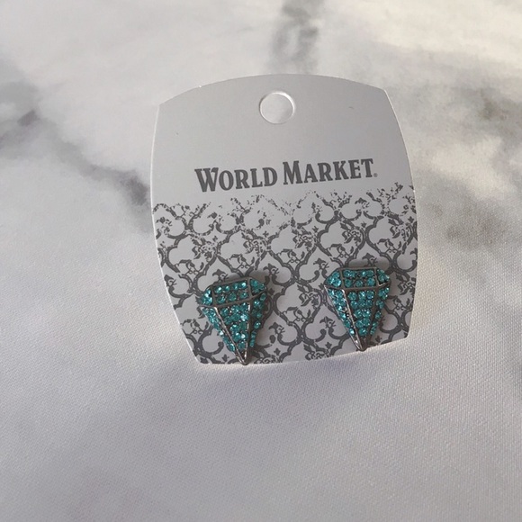 Cost Plus World Market Jewelry - 💛 Diamond Shape Pave Teal Rhinestone Earrings